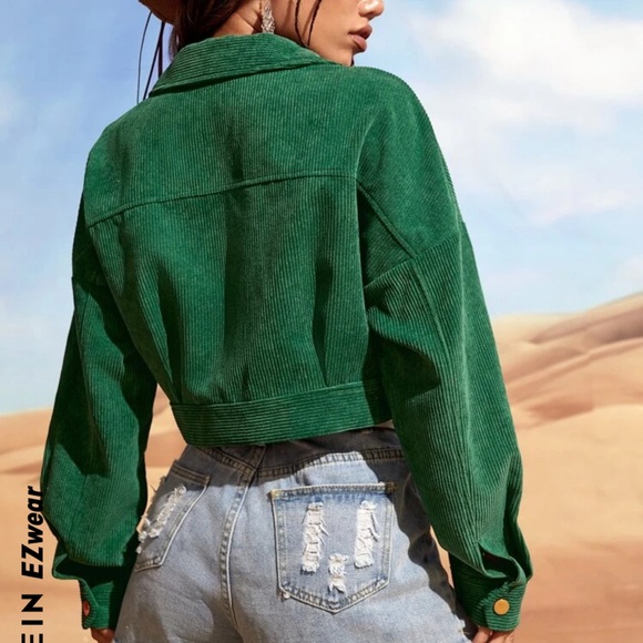 SHEIN EZwear Drop Shoulder Flap Pocket Corduroy Green Jacket Size Medium New - Picture 14 of 15